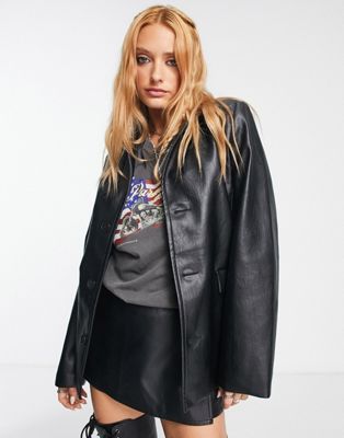 Reclaimed Vintage faux leather look blazer in black | ASOS