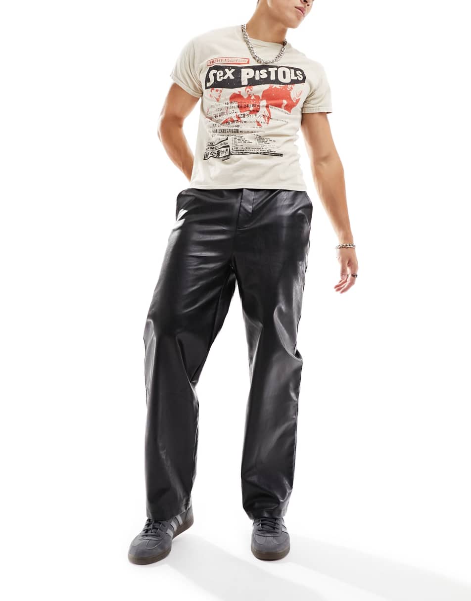 Reclaimed Vintage faux leather straight leg trouser in black 0