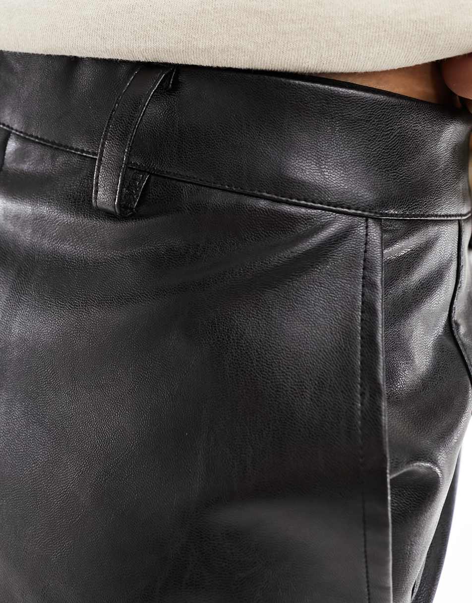 Reclaimed Vintage faux leather straight leg trouser in black 2