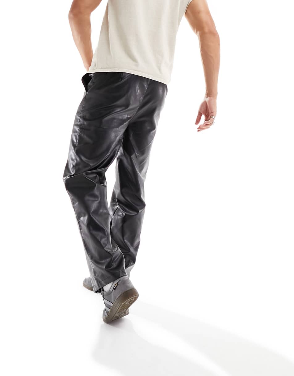 Reclaimed Vintage faux leather straight leg trouser in black 3