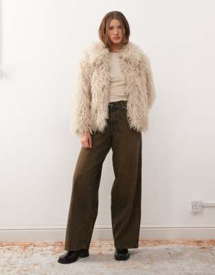 Reclaimed Vintage Faux Mongolian Fur Jacket In White