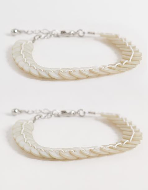 Reclaimed Vintage faux mother multi pack bracelet in silver - view 1