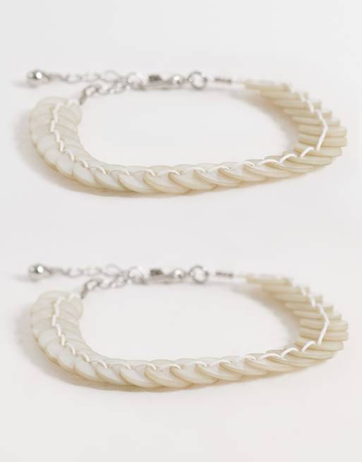 Reclaimed Vintage faux mother multi pack bracelet in silver