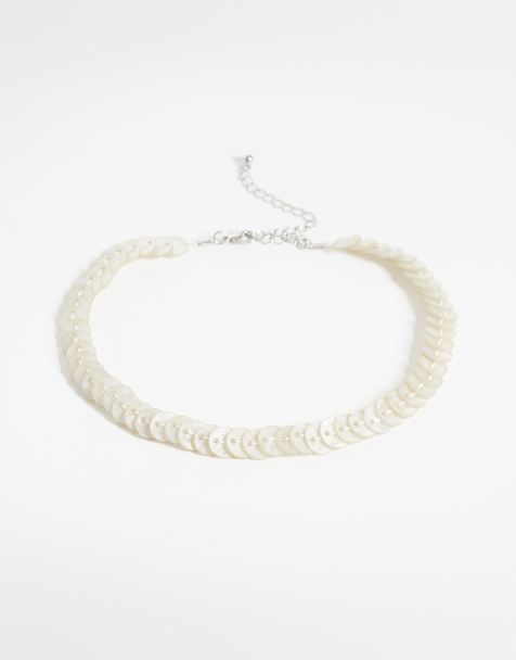 Reclaimed Vintage faux mother of pearl choker necklace in silver - view 1