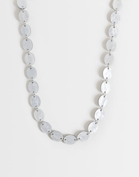 Reclaimed Vintage faux mother of pearl disk necklace - view 1