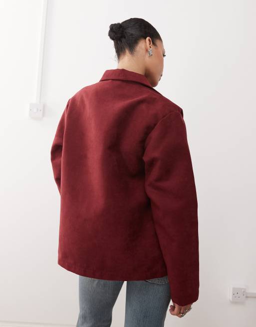 Reclaimed Vintage faux suede blazer in burgundy, 4 of 4