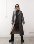 [Reclaimed Vintage] Reclaimed Vintage faux suede coat with faux fur trim-Black 12 washed black