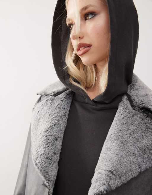 Reclaimed Vintage faux suede coat with faux fur trim ASOS
