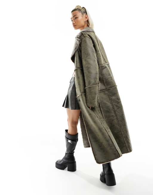 Reclaimed Vintage faux suede coat with fur trim ASOS
