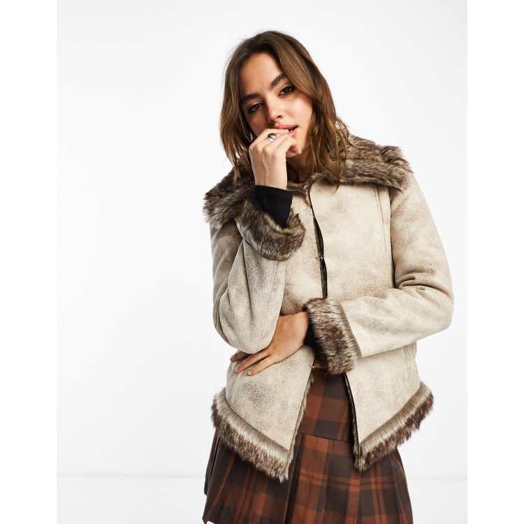 Reclaimed Vintage faux suede faux fur trim jacket in grey