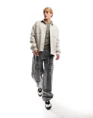 Reclaimed Vintage faux wool shacket in stone | ASOS