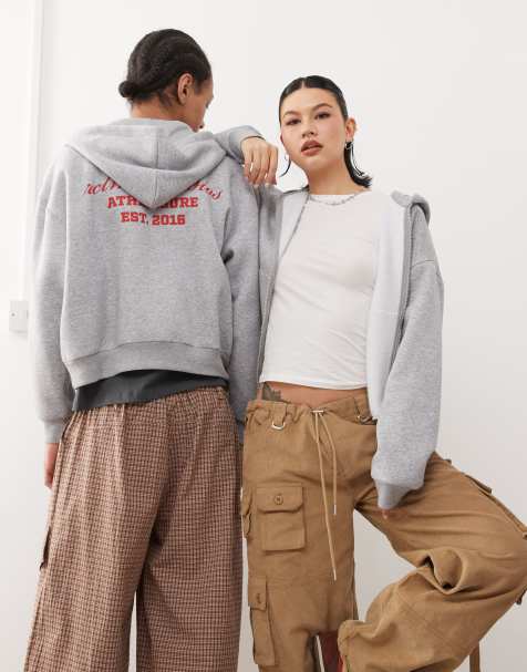 Reclaimed Vintage - Felpa con cappuccio unisex grigio mélange con zip - view 1