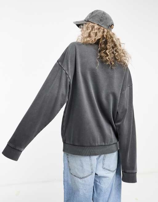 Reclaimed Vintage - Felpa oversize unisex antracite slavato, 3 di 4