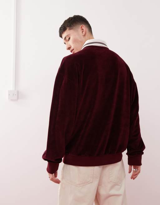 Reclaimed Vintage - Felpa unisex in velour bordeaux, 4 di 4