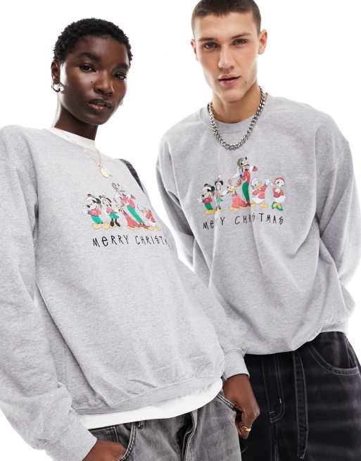 Reclaimed Vintage - Felpa unisex natalizia grigia su licenza Disney