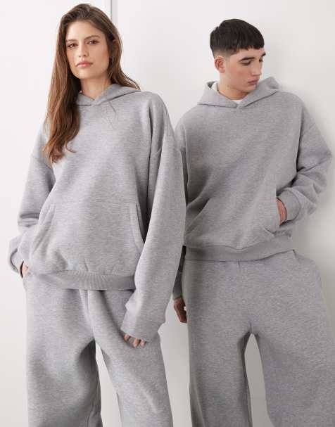 Reclaimed Vintage - Felpa unisex squadrata pesante con cappuccio grigio mélange in coordinato - view 1