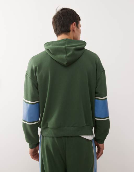 Reclaimed Vintage - Felpa verde con cappuccio e design a righe in coordinato, 3 di 5