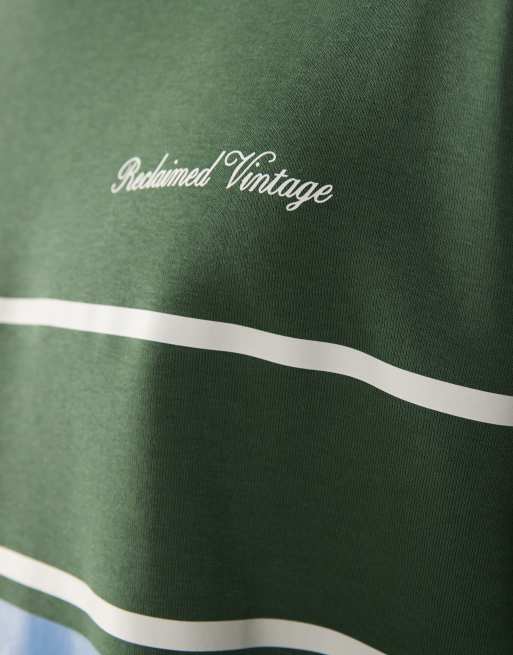 Reclaimed Vintage - Felpa verde con cappuccio e design a righe in coordinato, 4 di 5