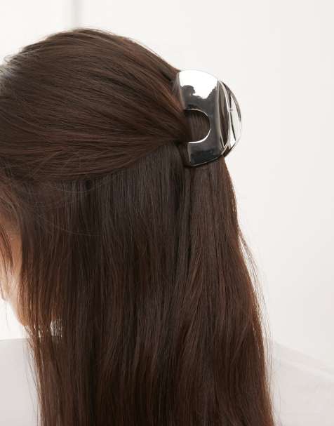 Reclaimed Vintage - Fermaglio per capelli argento specchiato effetto metallo fuso - view 1