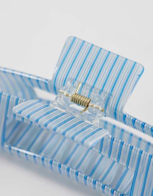 Reclaimed Vintage - Fermaglio per capelli laterale blu a righe, 3 di 3