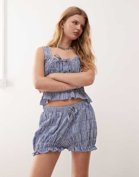 Reclaimed Vintage festival co-ord in blue and white gingham - view 1
