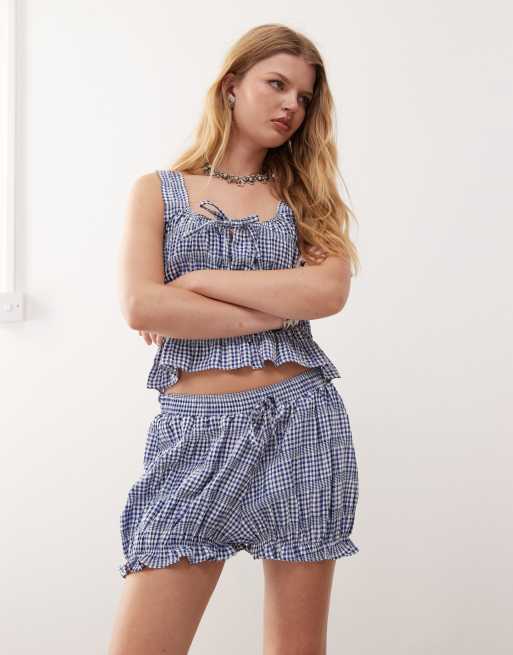 Reclaimed Vintage - Festival - Co-ord set met gingham ruit in blauw en wit