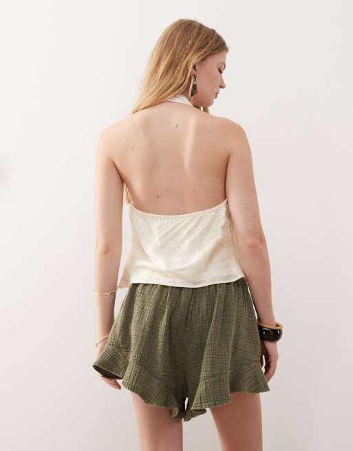 Reclaimed Vintage festival flippy pull on shorts in textured green , 5 of 5