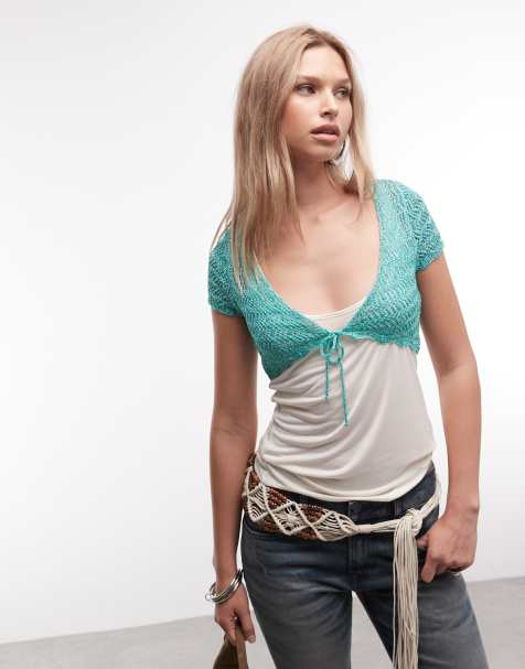 Reclaimed Vintage - Festival - Gebreide bolero in groenblauw metallic - view 1