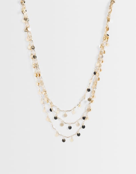 Reclaimed Vintage festival gold disc chain layered long necklace - view 1