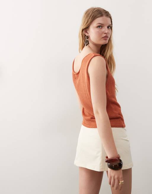 Reclaimed Vintage festival knit one shoulder detail top in rust, 4 of 4