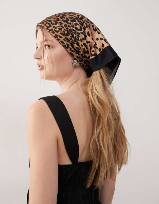 Reclaimed Vintage festival satin headscarf in blurred leopard print