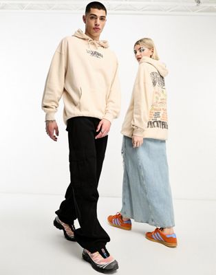Reclaimed Vintage unisex festival print hoodie in ecru - ASOS Price Checker