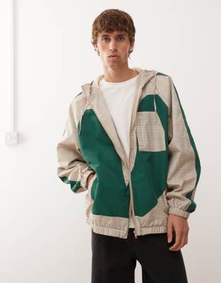 Reclaimed Vintage festival track jacket in spliced check print-Neutral