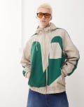 [Reclaimed Vintage] Reclaimed Vintage festival track jacket in spliced check print-Neutral S Stone