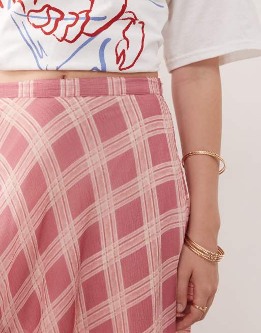 Reclaimed Vintage festivals full circle maxi skirt in sheer pink check, 4 of 5