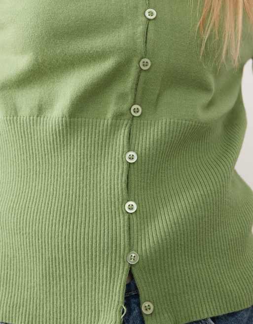 Reclaimed Vintage – Figurbetonte Strickjacke aus kompaktem Strick in Grün, 2 von 4