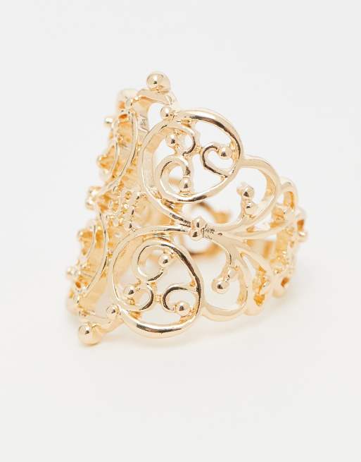 Reclaimed Vintage - Fijne opengewerkte ring in goud, 2 van 3
