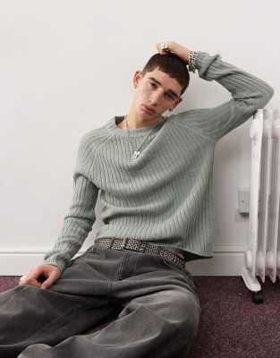 Reclaimed Vintage Reclaimed Vintage fisherman rib jumper in grey