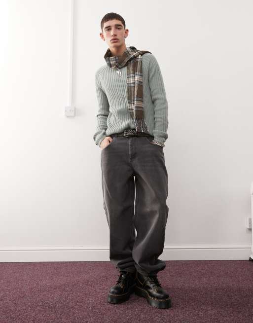 Reclaimed Vintage - Pull en maille côtelée style pêcheur - Gris