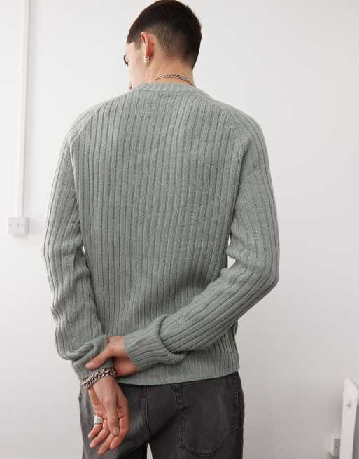 Reclaimed Vintage - Pull en maille côtelée style pêcheur - Gris