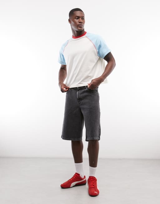 Reclaimed Vintage fitted colour block raglan t-shirt in blue, 2 of 5