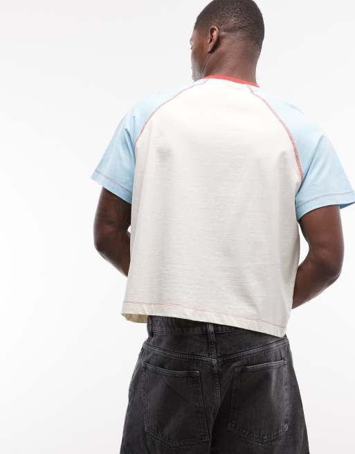Reclaimed Vintage fitted colour block raglan t-shirt in blue, 5 of 5