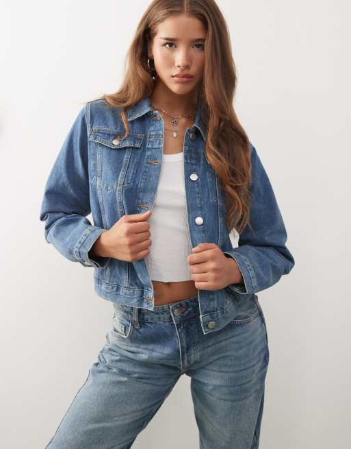 Reclaimed Vintage fitted denim jacket in dirty tint wash 
