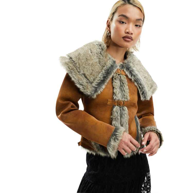 Faux suede jacket with fur shop