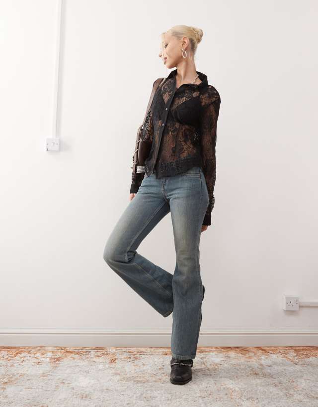 Reclaimed Vintage fitted lace shirt in black | ASOS