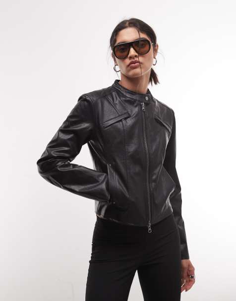 Reclaimed Vintage fitted leather look jacket in black - view 1