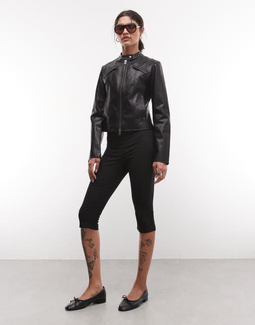 Reclaimed Vintage fitted leather look jacket in black, 2 of 4