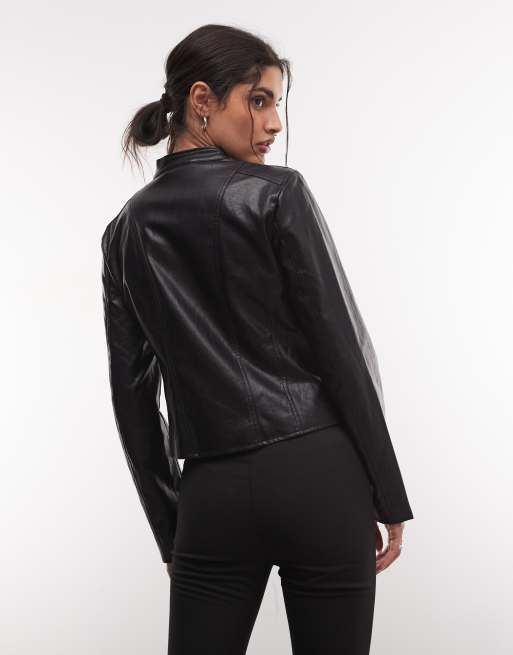 Reclaimed Vintage fitted leather look jacket in black, 4 of 4