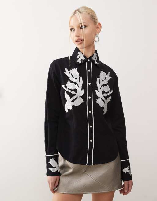 Reclaimed Vintage fitted shirt with western detail in black