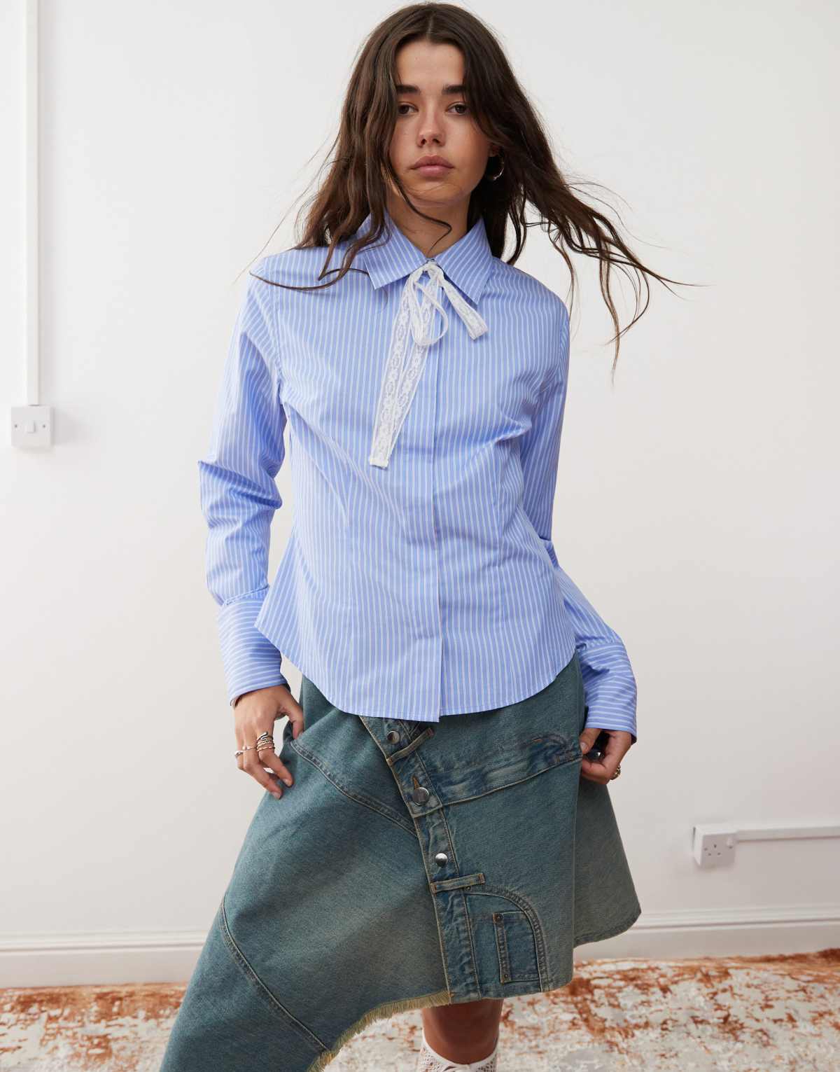 Reclaimed Vintage fitted stripe shirt in blue